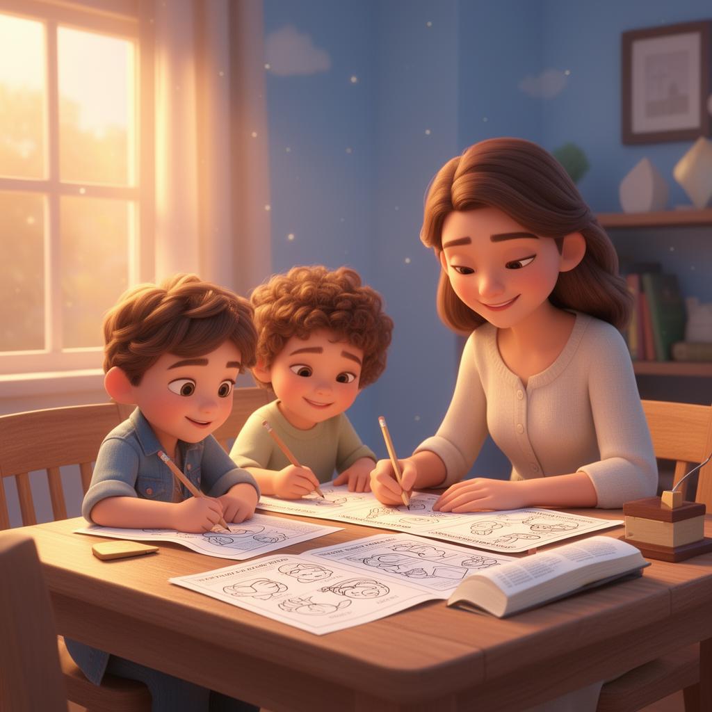 Familia usando los materiales impresos